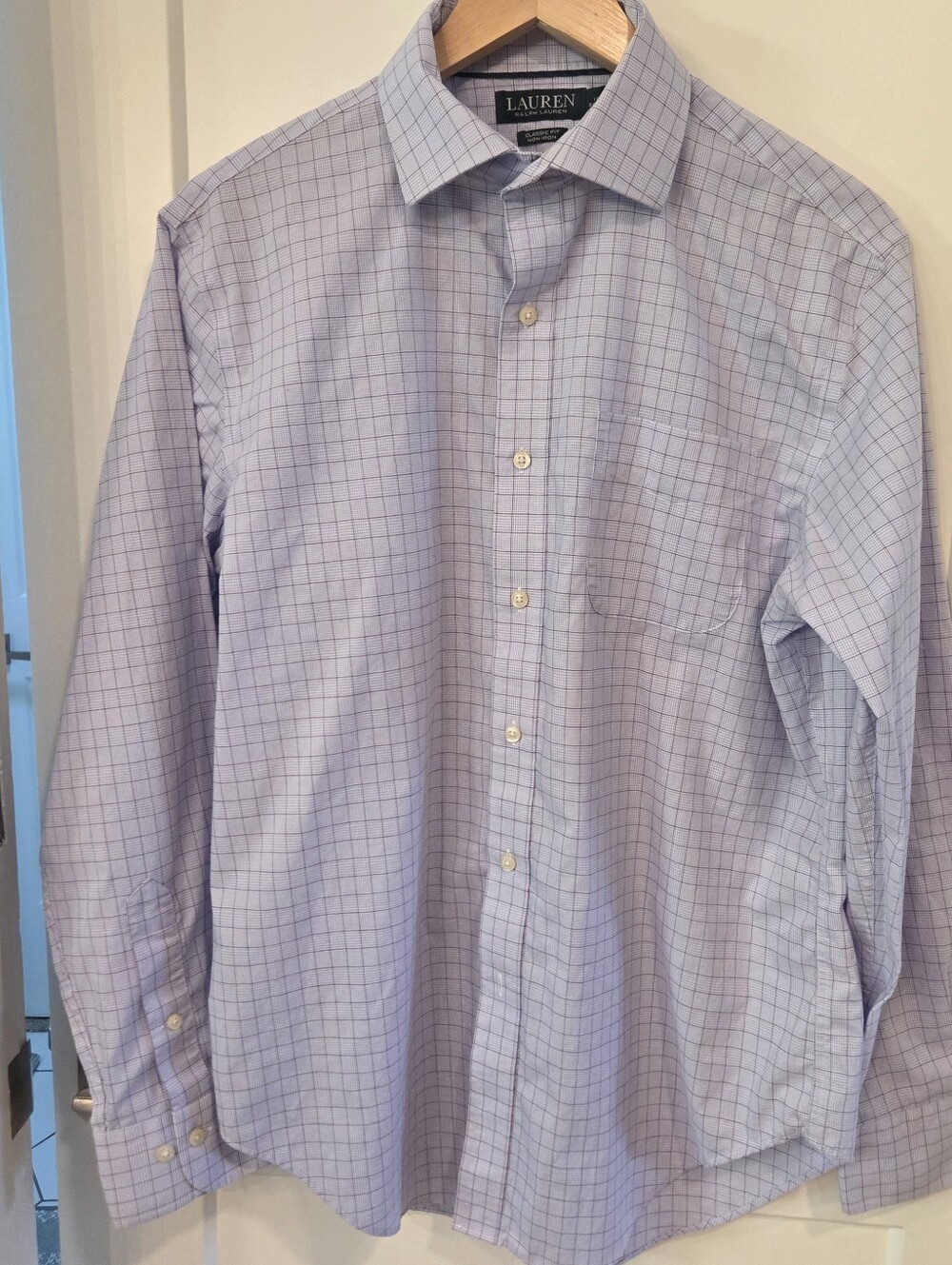 Lauren Ralph Lauren Classic Fit Non Iron Check Men's Dress Shirt 16 34/35 Purple